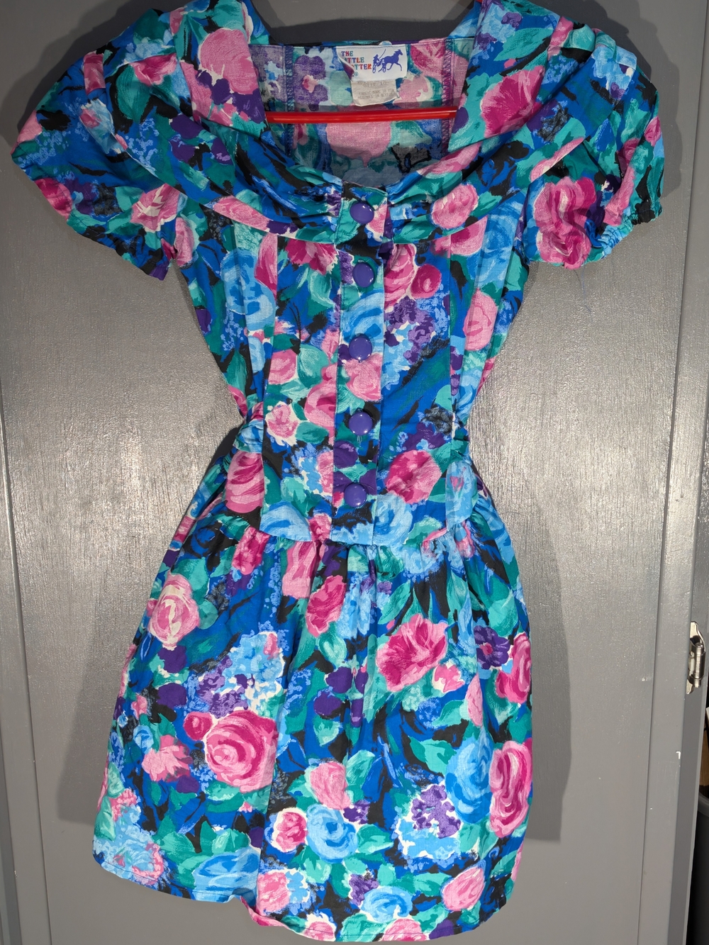 Vintage 80s The Little Trotter Floral Dress Girls Size 10 Portrait Collar Purple